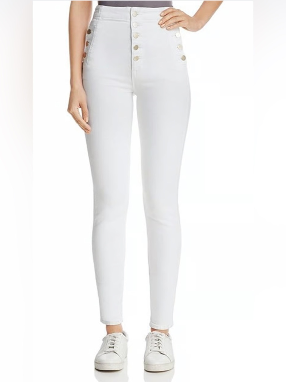 J Brand Natasha High-Rise White Button-Front Skinny Jeans